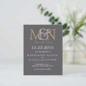 Aangepaste houtskool moderne bruiloft met behoud v save the date (Staand voorkant)