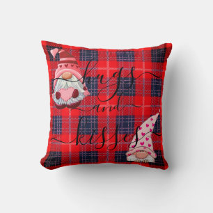 Aangepaste HUGS en KISSES Gnome Buffalo Plaid Vale Kussen