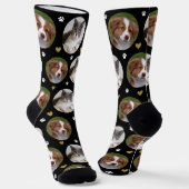 Aangepaste Huisdier 2 Foto Hart Zwart Wit Paw Prin Sokken (Gebogen)