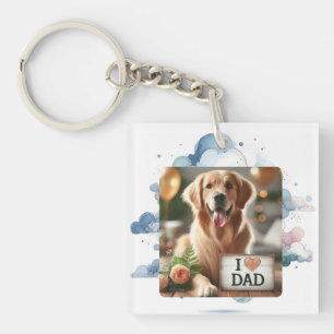 Aangepaste Huisdier Foto Hond Papa Blauwe Waterver Sleutelhanger