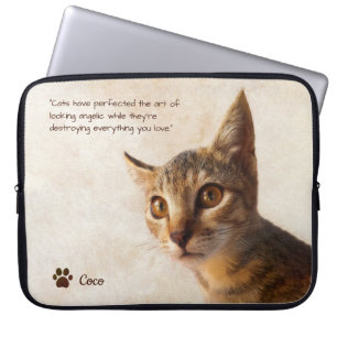 Aangepaste Huisdier Foto Kat Hond met Naam Quote S Laptop Sleeve