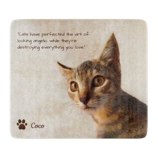 Aangepaste Huisdier Foto Kat Hond met Naam Quote S Snijplank (Voorkant)