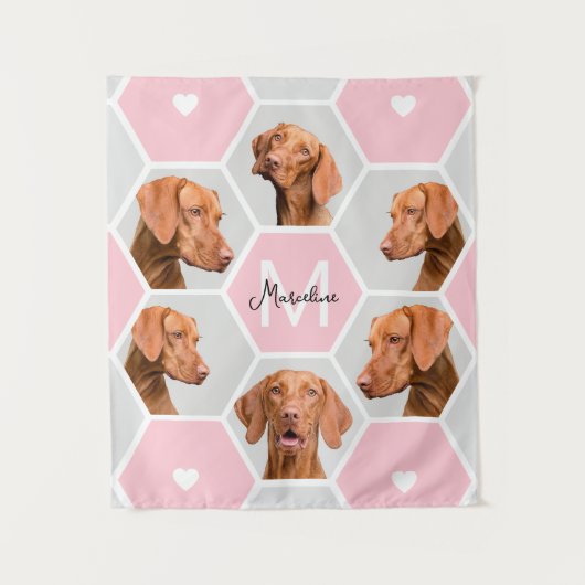 Aangepaste huisdier hond kat 6 foto collage monogr wandkleed (Voorkant)