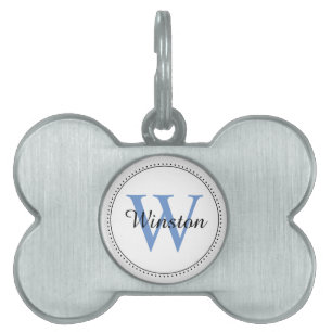 Aangepaste Huisdier Naam Blauw Monogram Wit Huisdieren Naamplaatje