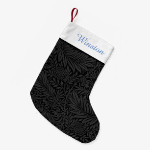 Aangepaste Huisdier Naam Zwart Bloemen Blauw Scrip Kleine Kerstsok