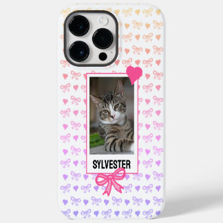 Aangepaste huisdier portret Schattige roze lint ha iPhone 14 Pro Max Hoesje