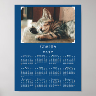 Aangepaste huisdierfoto en naam 2027 kalender blau poster
