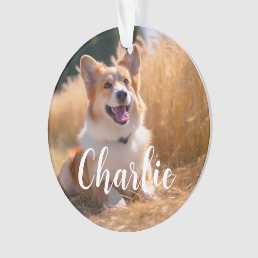 Aangepaste huisdierfoto met naam ornament (voorkant)