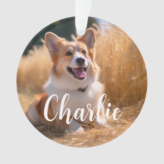 Aangepaste huisdierfoto met naam ornament (voorkant)
