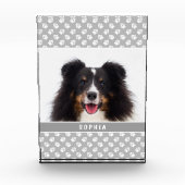 Aangepaste huisdierfoto met witte poten op grijs e fotoblokken (Voorkant)