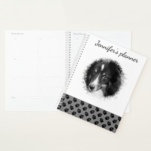 Aangepaste huisdierfoto & Zwarte poten op grijs & Planner (Display)
