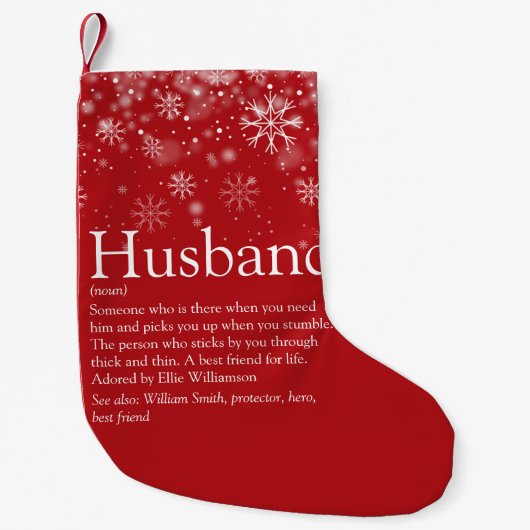 Aangepaste Husband Definition Quote Holiday Snow Kleine Kerstsok (Voorkant)
