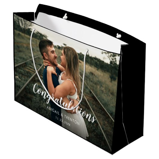 Aangepaste huwelijksdag Foto grote cadeau Groot Cadeauzakje (Achterkant Gekanteld)