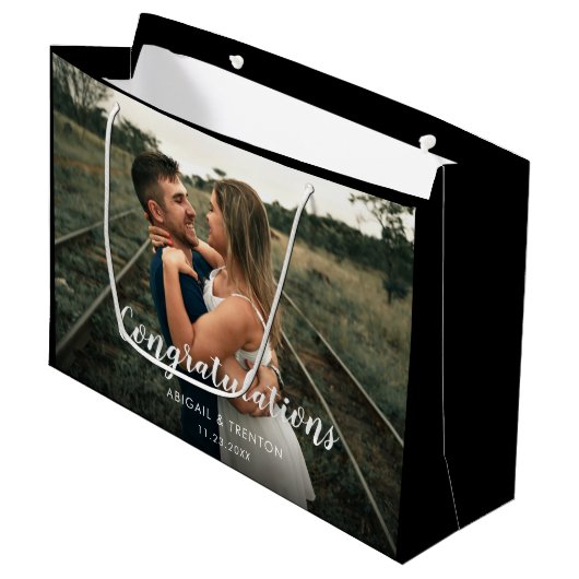 Aangepaste huwelijksdag Foto grote cadeau Groot Cadeauzakje (Voorkant Gekanteld)