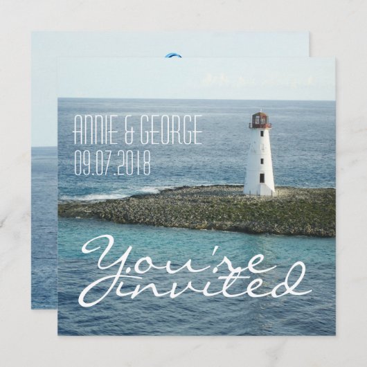Aangepaste huwelijksuitnodiging New England Beach Kaart (Voorkant / Achterkant)