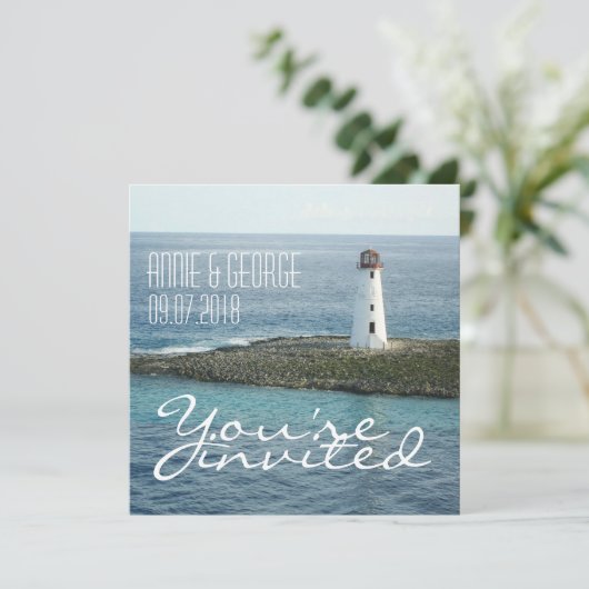 Aangepaste huwelijksuitnodiging New England Beach Kaart (Staand voorkant)