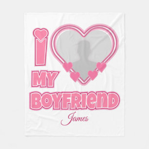Aangepaste I Love My Boyfriend – Voeg Foto & Naam Fleece Deken