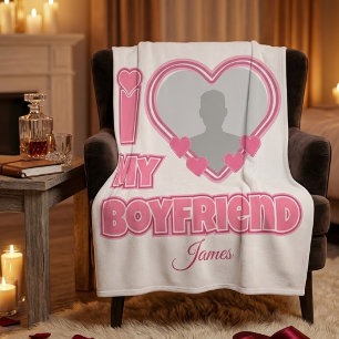 Aangepaste I Love My Boyfriend – Voeg Foto & Naam Fleece Deken