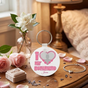 Aangepaste I Love My Boyfriend – Voeg foto & naam Sleutelhanger