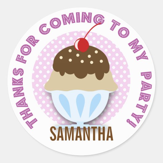 Aangepaste Ice Cream Party - Hartelijk dank, Stick Ronde Sticker (Voorkant)