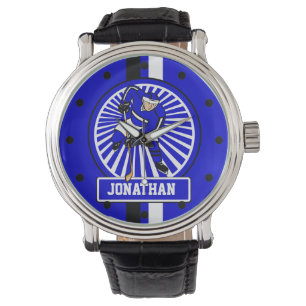 Aangepaste Ice Hockey Player Blue Horloge