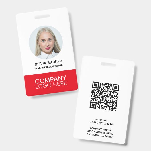 Aangepaste ID Werknemer Foto QR CODE LOGO ROOD Badge (Voor- en achterkant)