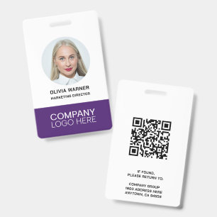 Aangepaste ID Werknemersfoto QR CODE LOGO PURPER Badge