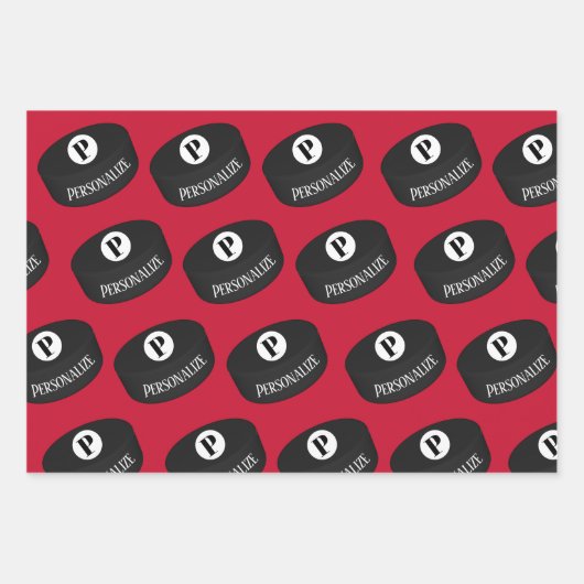 Aangepaste ijshockey Naam Monogram Puck Inpakpapier Vel (Voorkant)