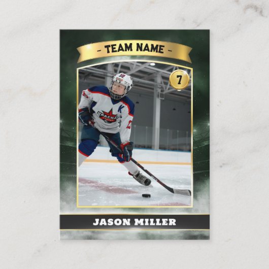 Aangepaste ijshockey trading Kaart Green Gold Stad Contactkaartje (Voorkant)