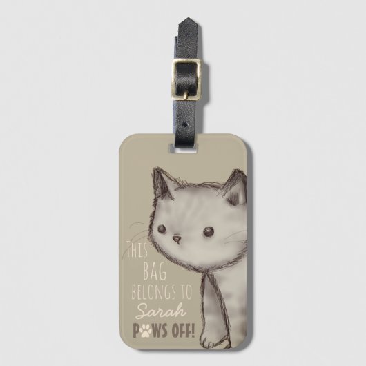 Aangepaste illustratie Cute Cat Paws Off Bagagelabel (Voorkant (verticaal))