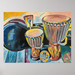 Aangepaste illustratie met djembes poster