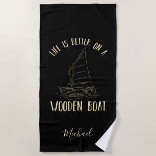 Aangepaste illustratie van een maritiem zeilboot strandlaken