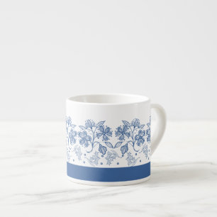 Aangepaste Indigo Blauwe Bloemrijke Rand Espresso Kop