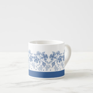 Aangepaste Indigo Blauwe Bloemrijke Rand Espresso  Kop