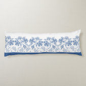 Aangepaste Indigo Blue Floral Border Body Pillow Lichaamskussen (Achterkant)