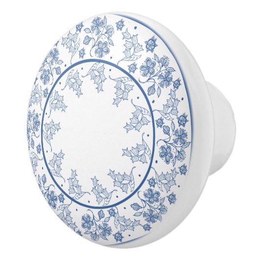 Aangepaste Indigo Blue Floral Border Drawer Knob Keramische Knop (Rechts)