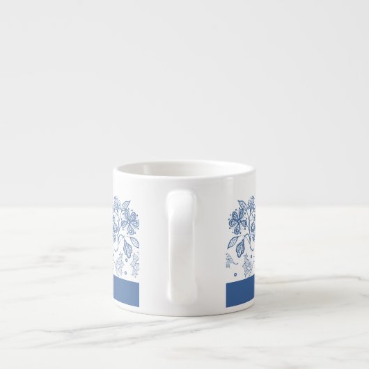 Aangepaste Indigo Blue Floral Border Espresso Mok (Achterkant)