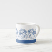 Aangepaste Indigo Blue Floral Border Espresso Mok (Voorkant rechts)