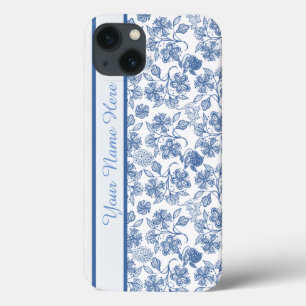 Aangepaste Indigo Floral Faux Lace iPad-draagtas iPhone 13 Hoesje