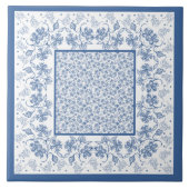 Aangepaste indigoblauwe Floral Border Ceramic Tile Tegeltje (Voorkant)