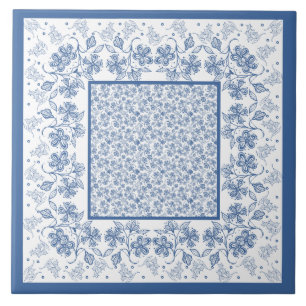 Aangepaste indigoblauwe Floral Border Ceramic Tile Tegeltje