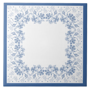 Aangepaste indigoblauwe Floral Border Ceramic Tile Tegeltje
