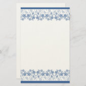 Aangepaste indigoblauwe Floral Border Stationery Briefpapier (Voorkant / Achterkant)