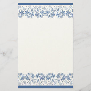 Aangepaste indigoblauwe Floral Border Stationery Briefpapier