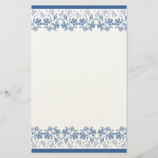 Aangepaste indigoblauwe Floral Border Stationery Briefpapier (Voorkant)