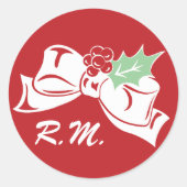Aangepaste Initals White Bow Holiday Sticker (Voorkant)