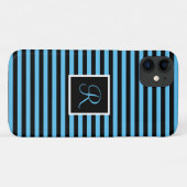 Aangepaste Initiaal blauw en zwart gestreept Case-Mate iPhone Case (Achterkant (horizontaal))