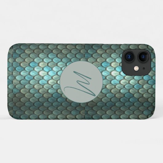 Aangepaste initiaal blauwe schalen geweven Case-Mate iPhone case (Achterkant (horizontaal))