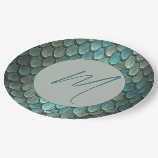 Aangepaste initiaal blauwe schalen geweven papieren bordje (Gekanteld)