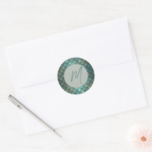 Aangepaste initiaal blauwe schalen geweven ronde sticker